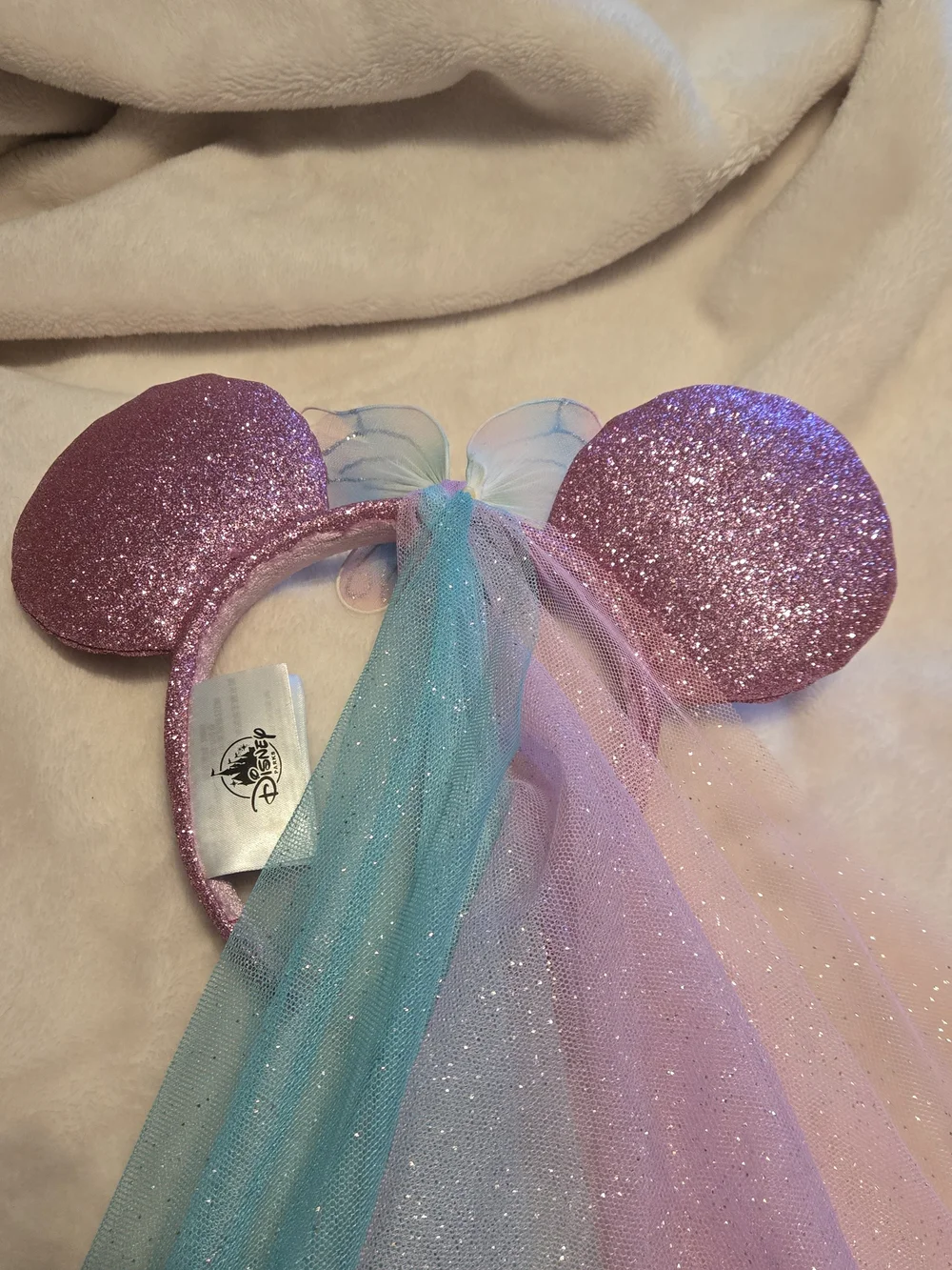 Disney Glitter Pink & Teal Bow Mouse Ear Headband Set